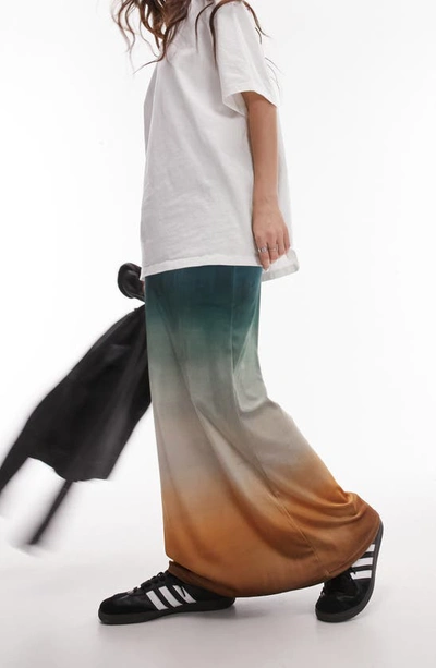 Shop Topshop Ombré Stretch Velvet Maxi Skirt In Blue Multi