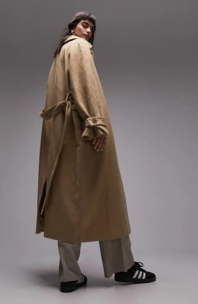 Shop Topshop Brushed Trench Coat In Tan