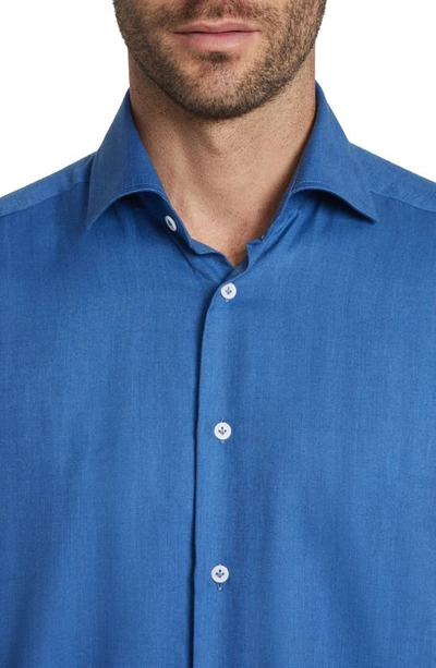 Jack Victor Bellamy Herringbone Cotton Blend Sport Shirt In Blue