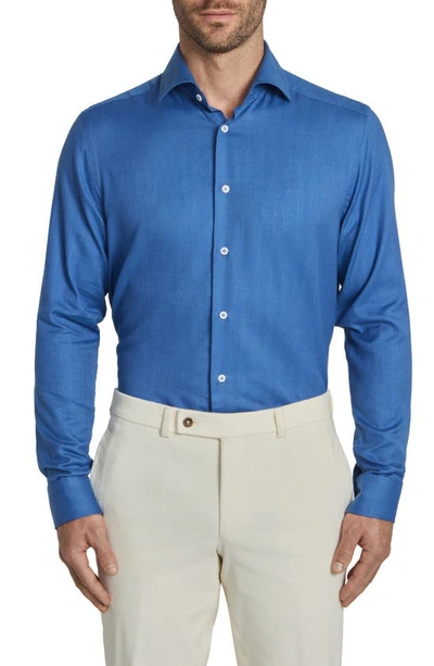 Jack Victor Bellamy Herringbone Cotton Blend Sport Shirt In Blue
