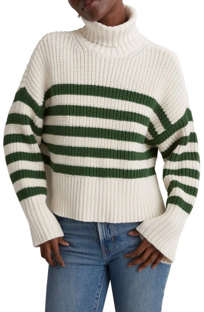 Shop Madewell Wide Rib Turtleneck Sweater In Varsity Green Stripe