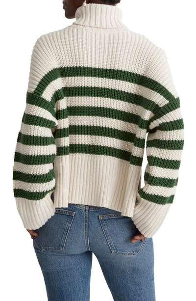 Madewell Wide Rib Turtleneck Sweater In Varsity Green Stripe