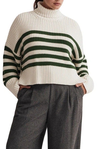 Madewell Wide Rib Turtleneck Sweater In Varsity Green Stripe