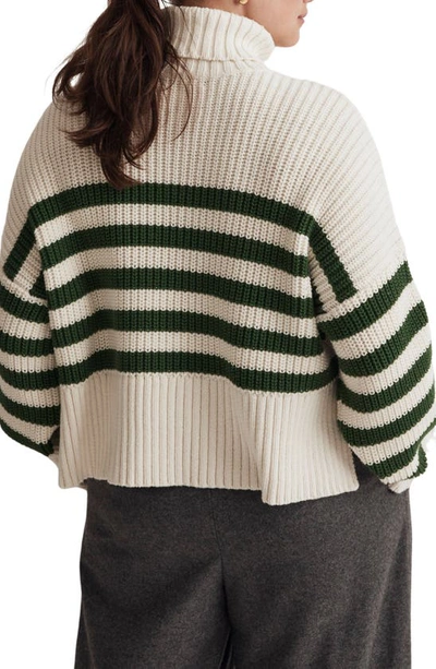 Madewell Wide Rib Turtleneck Sweater In Varsity Green Stripe