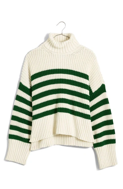 Madewell Wide Rib Turtleneck Sweater In Varsity Green Stripe
