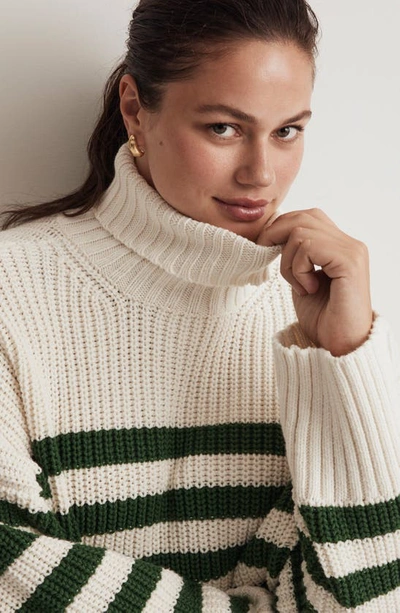 Madewell Wide Rib Turtleneck Sweater In Varsity Green Stripe