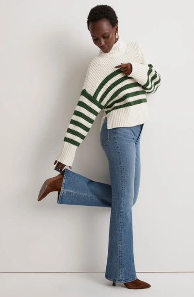 Madewell Wide Rib Turtleneck Sweater In Varsity Green Stripe
