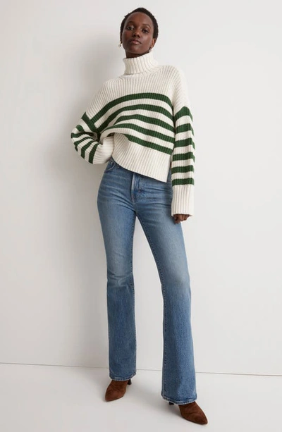 Madewell Wide Rib Turtleneck Sweater In Varsity Green Stripe