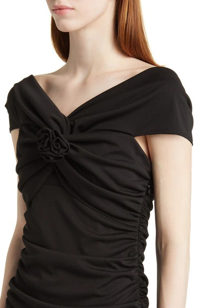 Shop Charles Henry Rosette Detail Off The Shoulder Dress In Black