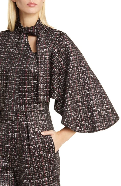 Shop Black Halo Coralia Tie Neck Tweed Jumpsuit In Woolen Essence