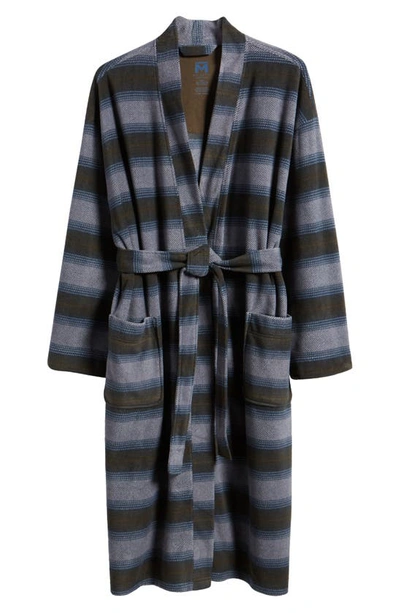 Shop Majestic Line Up Cotton Robe In Blue Stripe