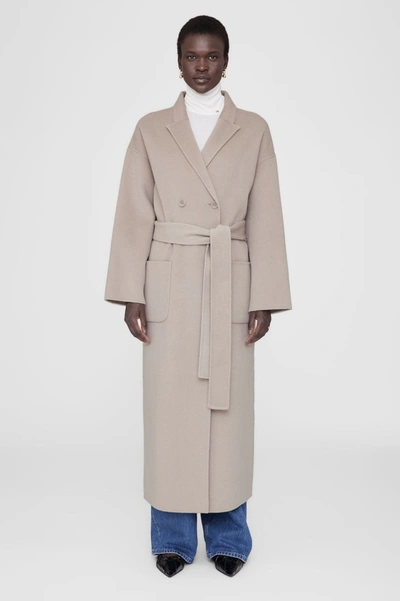 Shop Anine Bing Dylan Maxi Coat In Taupe Cashmere Blend In Oat