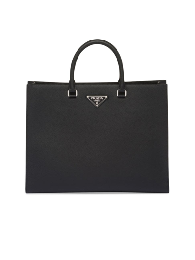 Shop Prada Men's Saffiano Leather Tote Bag In Black