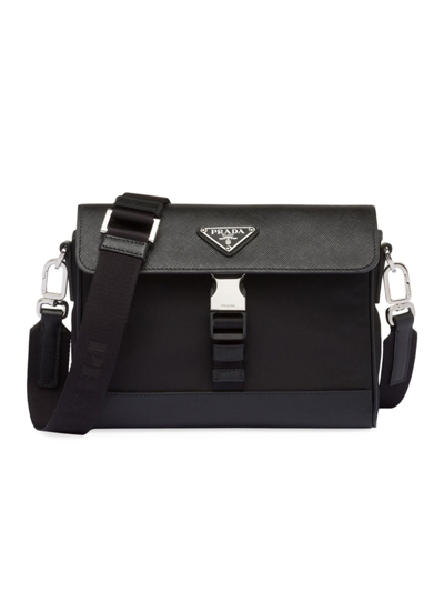 Shop Prada Men's Re-nylon And Saffiano Shoulder Bag In Black