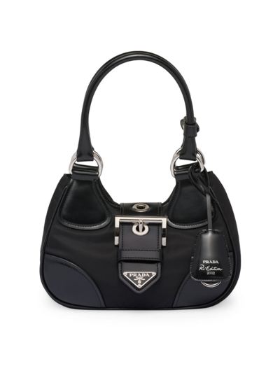 Shop Prada Women's Moon Re-nylon And Leather Bag In Black