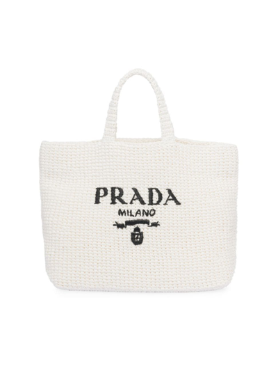 Shop Prada Women's Raffia Tote Bag In White