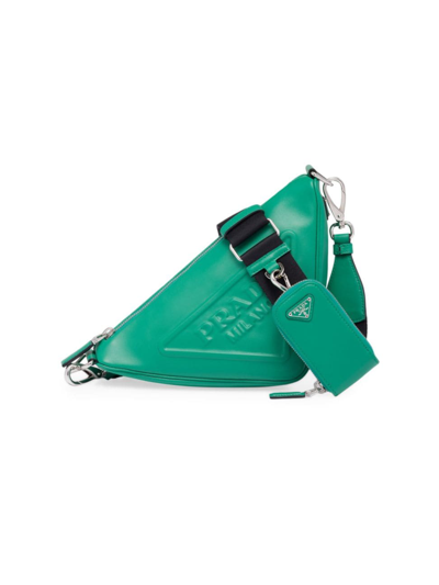 Shop Prada Women's Triangle Leather Shoulder Bag In Green
