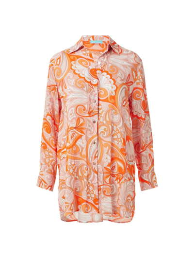 Shop Melissa Odabash Women's Paige Paisley Buttoned Shirt In Mirage Orange