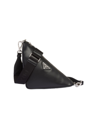 Shop Prada Men's Triangle Leather Bag In Black