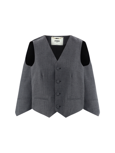 Shop Fendi Destructured Vest In Grey Melange