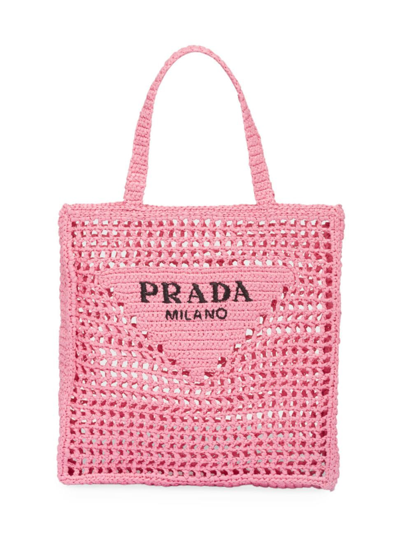 Shop Prada Women's Raffia Tote Bag In Pink