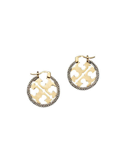 Shop Tory Burch Women's Miller Silvertone & Crystal Hoop Earrings In Tory Gold Crystal