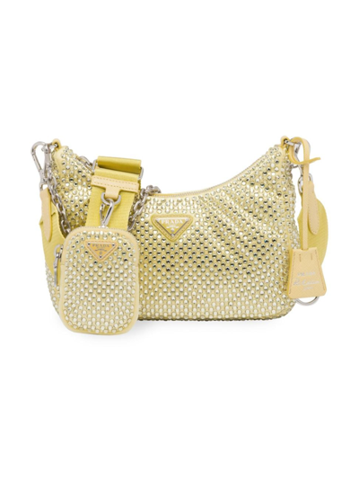 Shop Prada Women's Re-edition 2005 Satin Bag With Crystals In Yellow