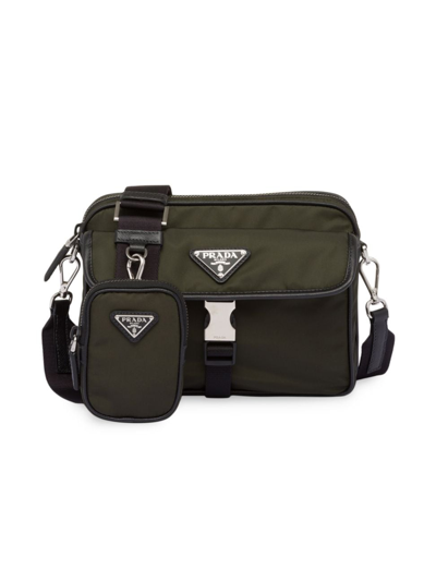 Shop Prada Men's Re-nylon And Saffiano Leather Shoulder Bag In Green
