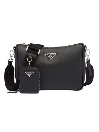 Shop Prada Men's Saffiano-leather Shoulder Bag In Black