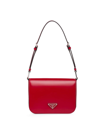Shop Prada Women's Brushed Leather Shoulder Bag In Red