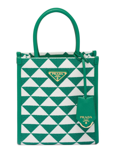 Shop Prada Women's Symbole Embroidered Fabric Mini Bag In Green