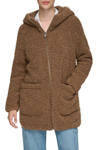 Andrew Marc Seneca Faux Shearling Hooded Jacket In Walnut