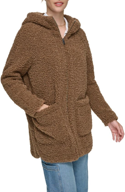 Andrew Marc Seneca Faux Shearling Hooded Jacket In Walnut