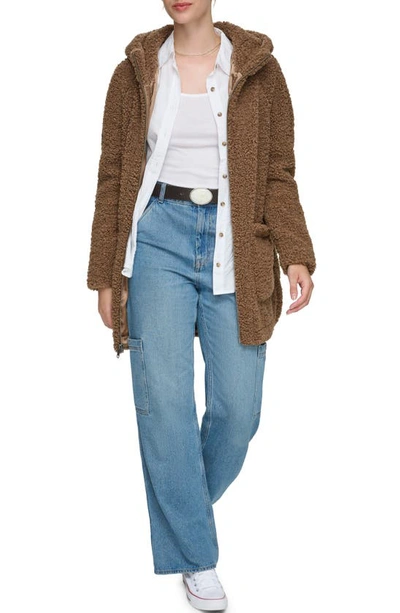 Andrew Marc Seneca Faux Shearling Hooded Jacket In Walnut