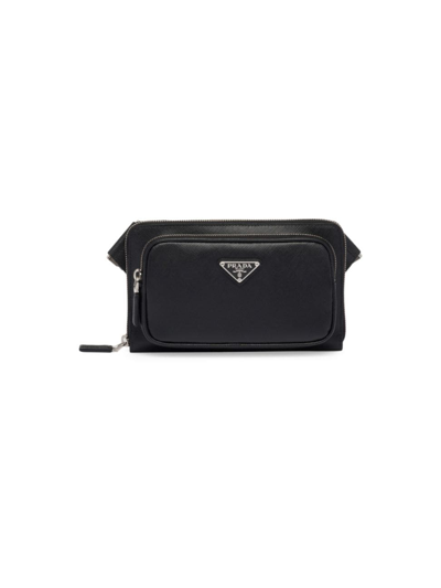 Shop Prada Men's Saffiano Leather Belt Bag In Black