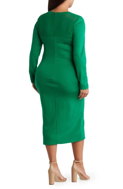 Shop By Design Celia Long Sleeve Illusion Mesh Ponte Dress In Abundant Green