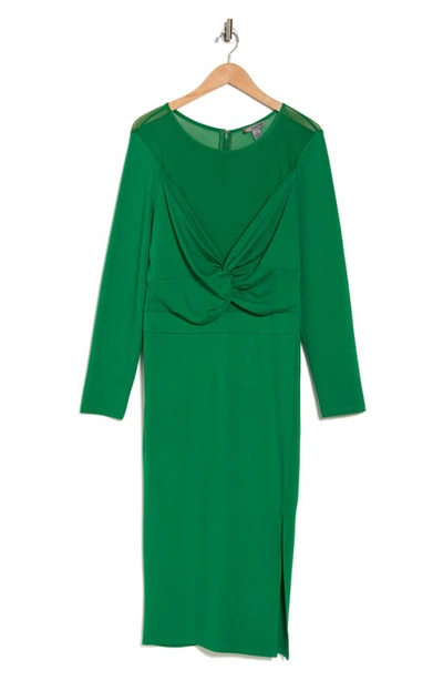 Shop By Design Celia Long Sleeve Illusion Mesh Ponte Dress In Abundant Green