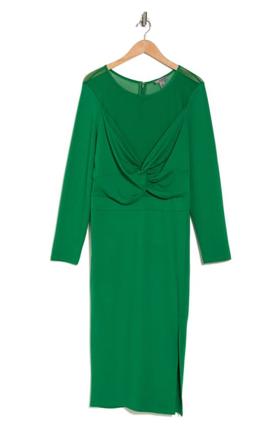 By Design Celia Long Sleeve Illusion Mesh Ponte Dress In Abundant Green