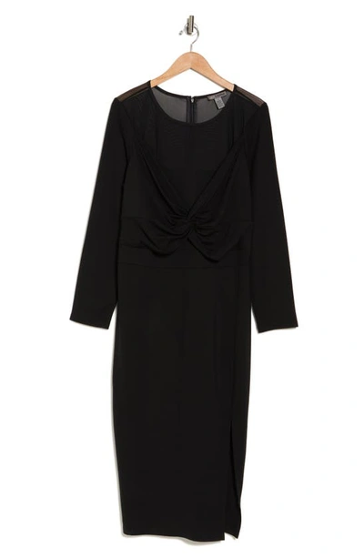 By Design Celia Long Sleeve Illusion Mesh Ponte Dress In Black