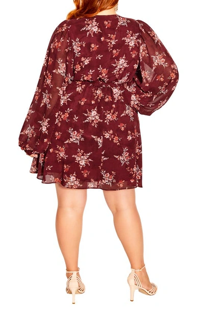 Shop City Chic Tallulah Floral Long Sleeve Faux Wrap Dress In Port Ditsy Bloom