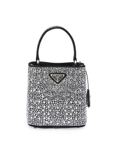 Shop Prada Women's Panier Satin Bag With Crystals In Silver