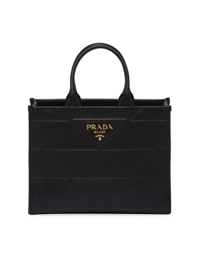 Shop Prada Women's Medium Leather Symbole Tote Bag With Topstitching In Black