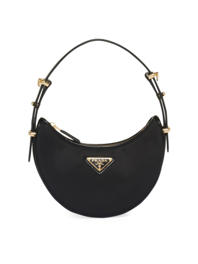 Shop Prada Women's Re-nylon And Brushed Leather Shoulder Bag In Black