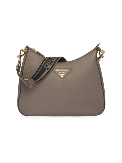 Shop Prada Women's Leather Shoulder Bag In Grey