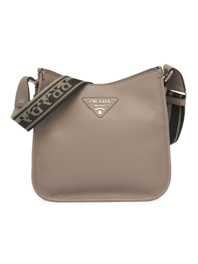 Shop Prada Women's Leather Hobo Bag In Grey