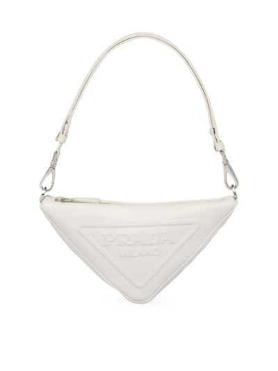 Shop Prada Women's Triangle Leather Mini Bag In White