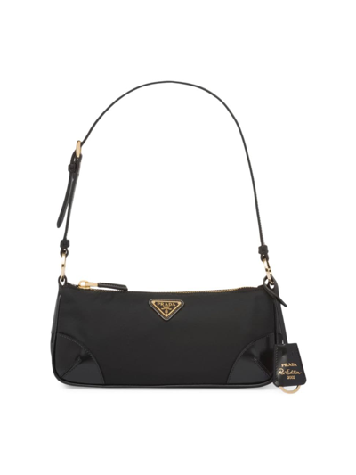 Shop Prada Women's Re-edition 2002 Re-nylon And Brushed Leather Shoulder Bag In Black
