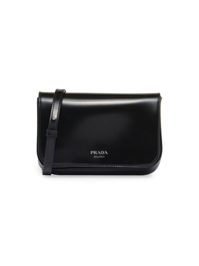 Shop Prada Men's Brushed Leather Mini-bag With Shoulder Strap In Black