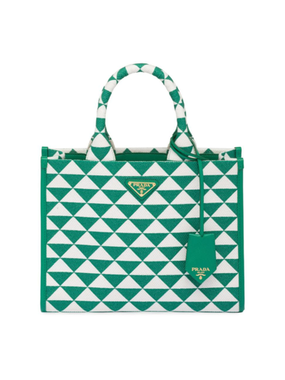 Shop Prada Women's Small Symbole Embroidered Fabric Handbag In Green