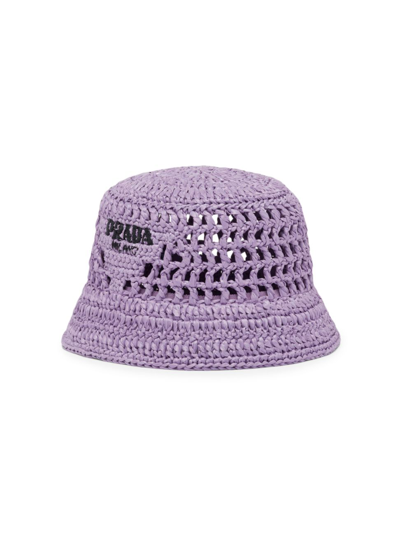 Shop Prada Women's Raffia Bucket Hat In Purple